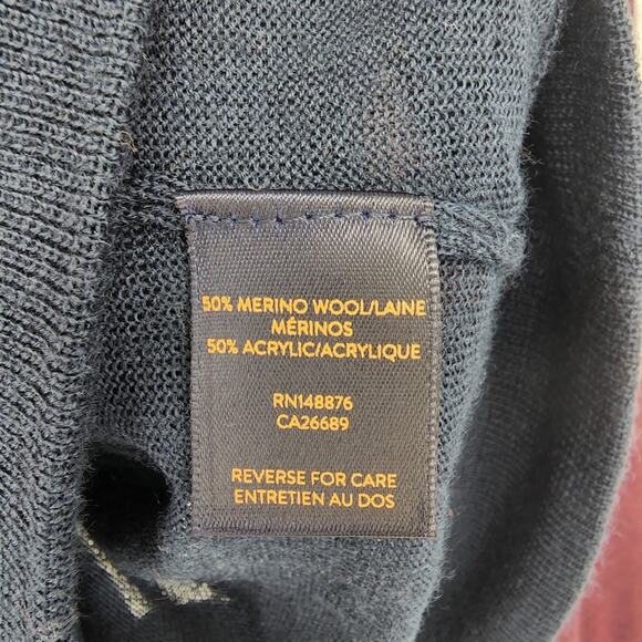 Goodman Brand Navy Long Sleeve Pullover Maroon Merino Wool Sweater Size Small - Picture 3 of 4